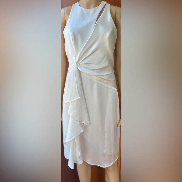 NWT CINQ A SEPT Clemency Drape-Front
Satin Combo White Dress Size 6 - Picture 5 of 12